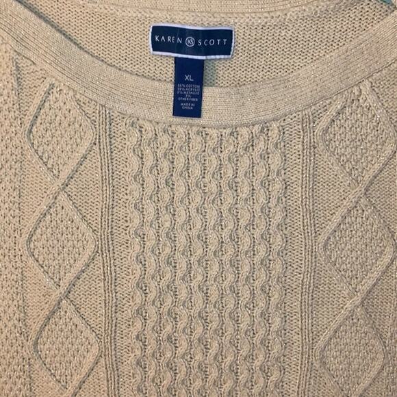 Karen Scott Sweater Size XL Gold with Sparkles Beige Tan Color Heavy Material - Picture 3 of 9